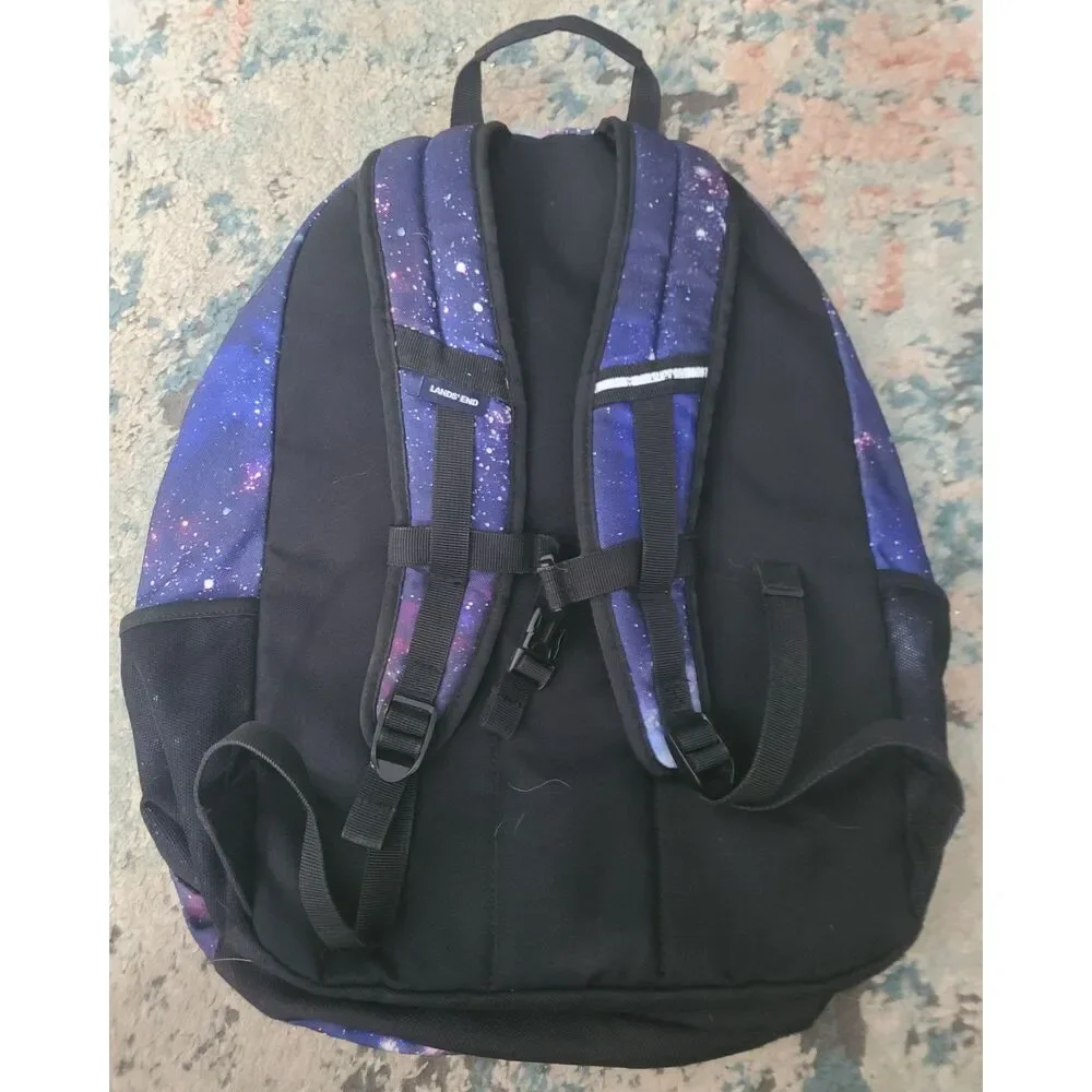 Lands End Class Mate Large Backpack Galaxy Print with Embroidered Basketball EUC